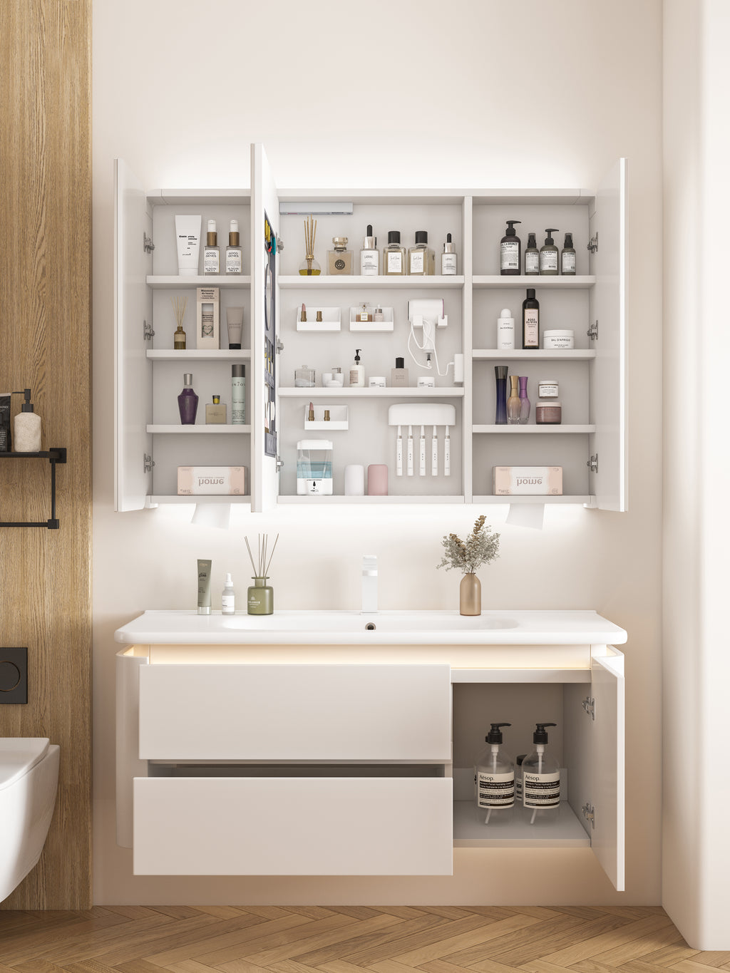 Elegant Luxury Curved Large Mirror Cabinet