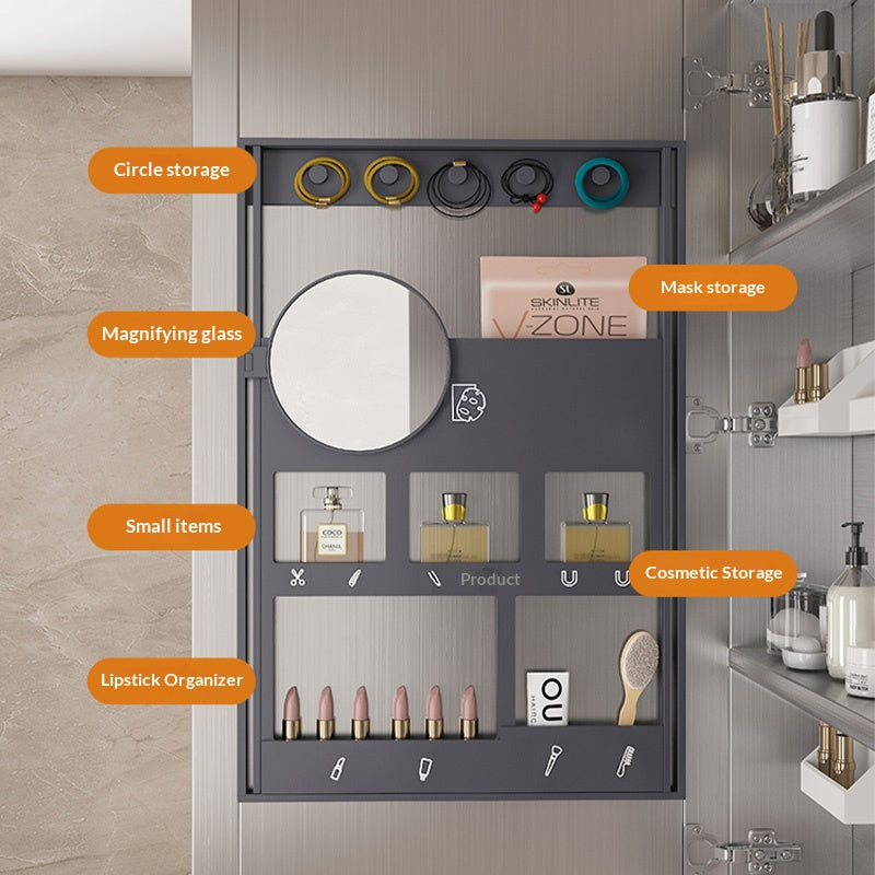 Smart mirror cabinet with stainless - steel beauty storage, detachable drain board