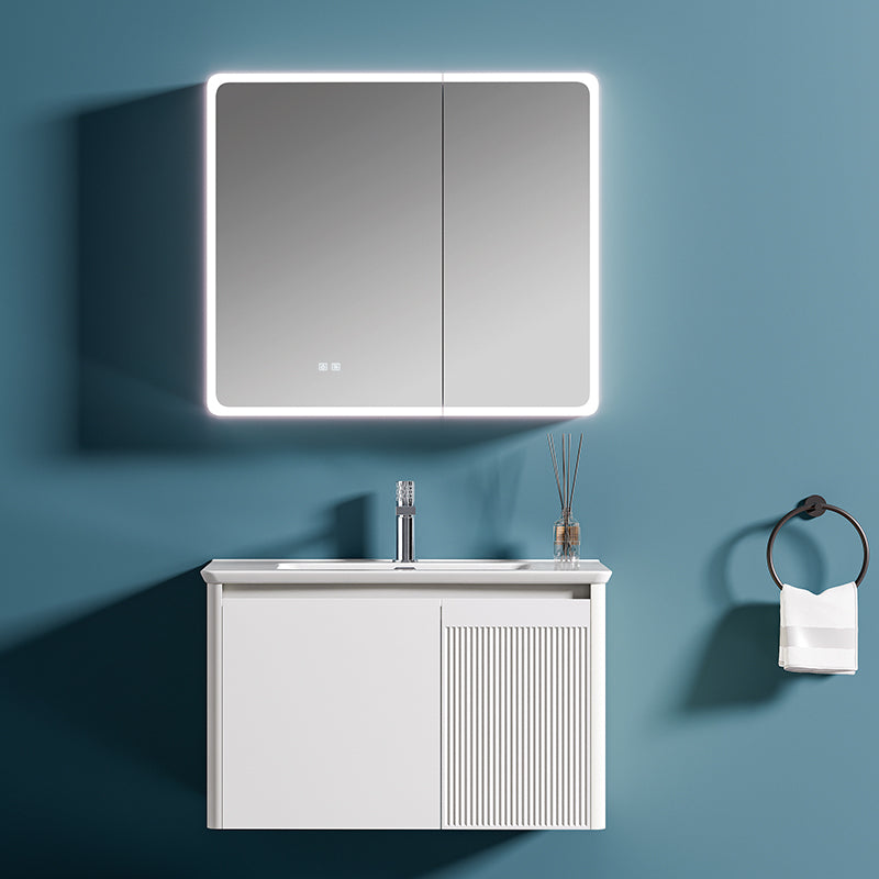 Custom Full-Height Mirror Cabinet + Integrated Ceramic Basin Bathroom Vanity Set - Stainless Steel, Smart Beauty Storage with Drain Board