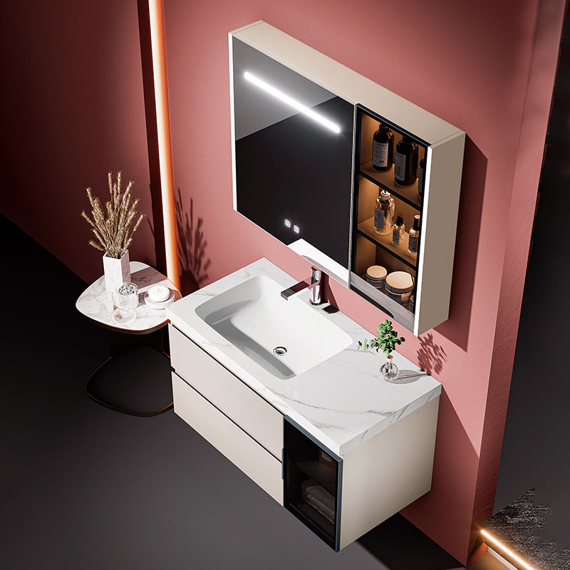 Stainless Steel Bathroom Vanity Set - Integrated Ceramic Basin Washstand with Smart LED Lighted Beauty Storage Mirror Cabinet