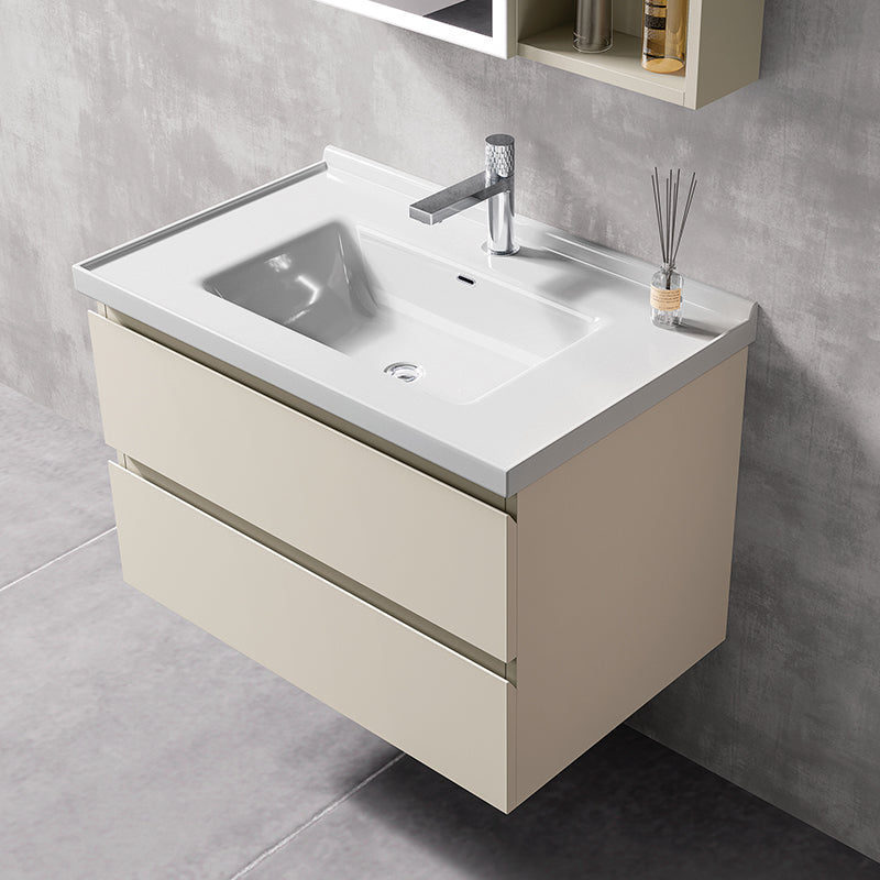 High-End Grey Stainless Steel Bathroom Vanity Set - Integrated Ceramic Basin Washstand with Smart LED Lighted Beauty Storage Mirror Cabinet