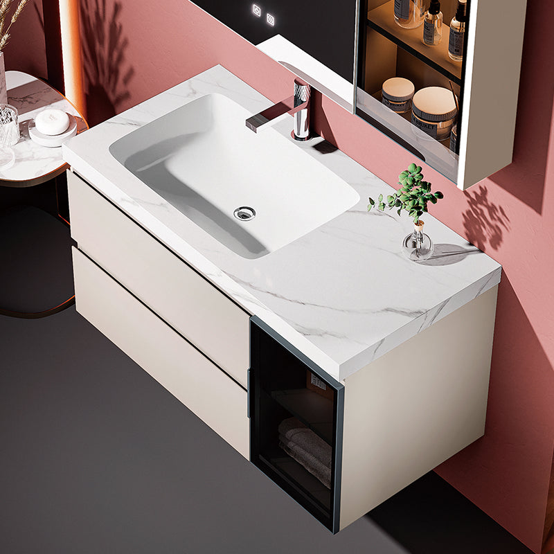 Stainless Steel Bathroom Vanity Set - Integrated Ceramic Basin Washstand with Smart LED Lighted Beauty Storage Mirror Cabinet