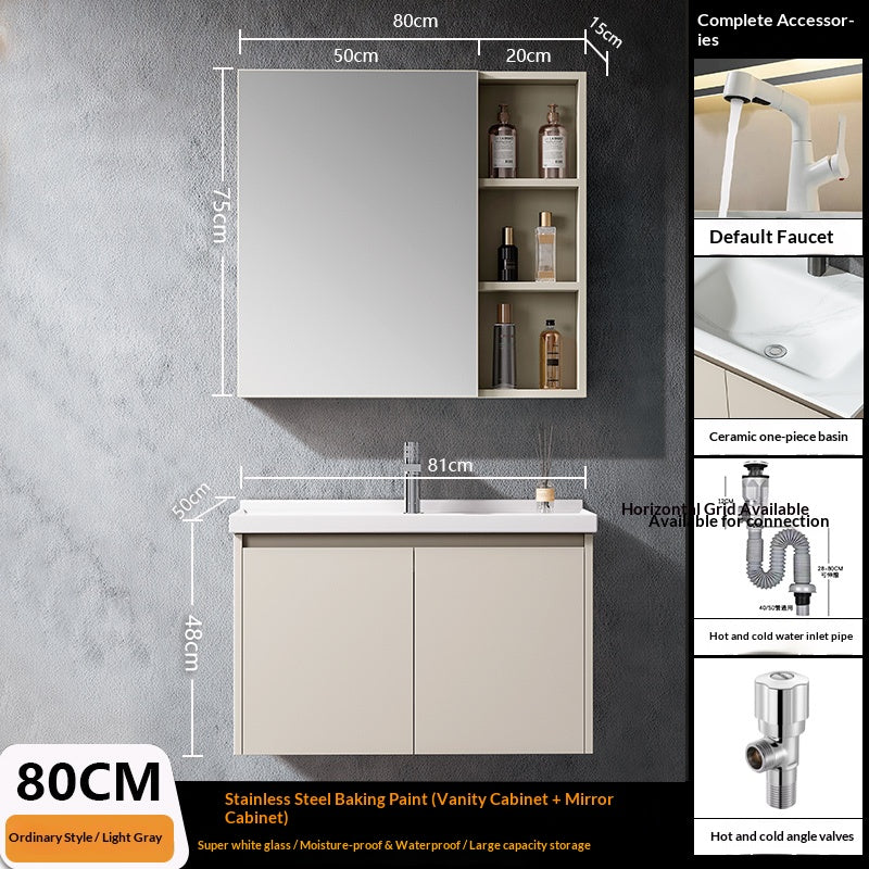 Cream-Style Villa Smart Bathroom Vanity Set - Stainless Steel Painted Wall-Mounted, High-End White Mirror Cabinet with Bathroom Storage