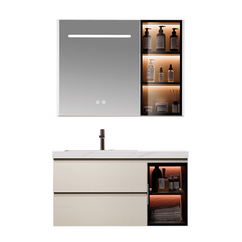 Stainless Steel Bathroom Vanity Set - Integrated Ceramic Basin Washstand with Smart LED Lighted Beauty Storage Mirror Cabinet